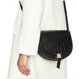 Reiss Hurlingham Croc Embossed Black Leather Crossbody Bag